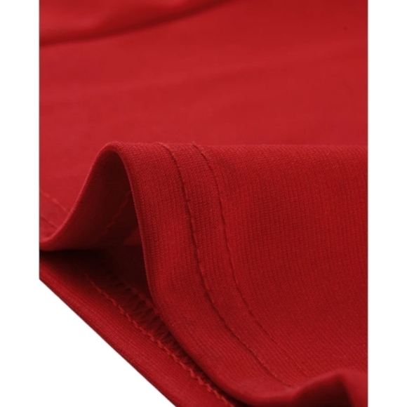 New Red Jumpsuit knit pearl encrusted slit bell sleeves square neck NWT sz L - Picture 4 of 9